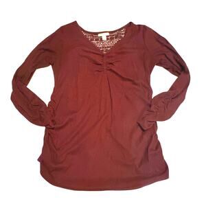 Motherhood Maternity Ruched Maroon Purple Ribbed Top Women's XL